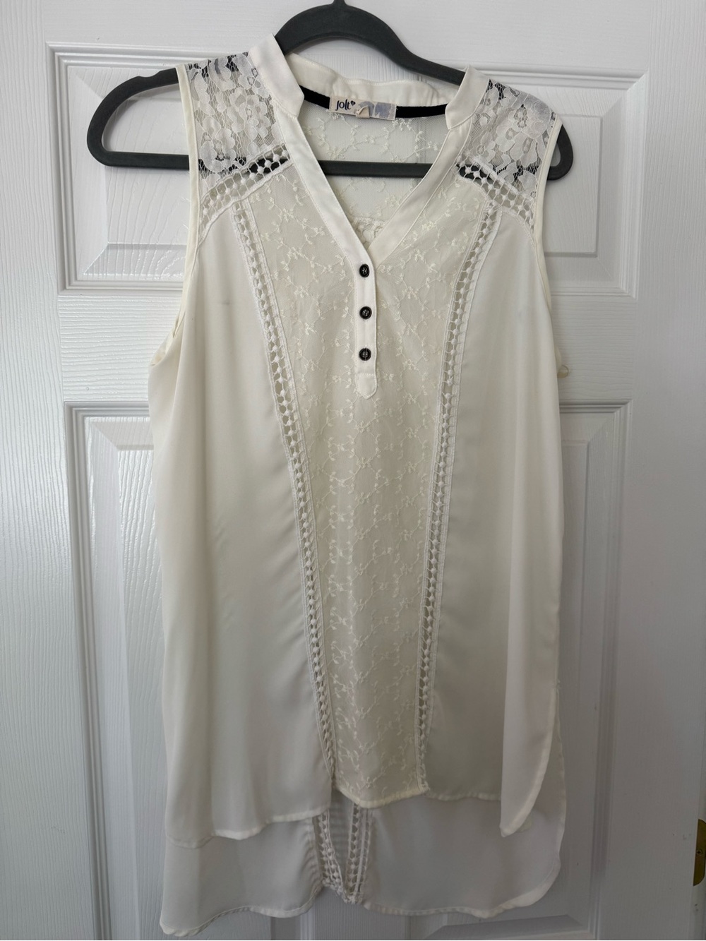 Jolt Ivory Lace-Panel Sleeveless Camisole sz L